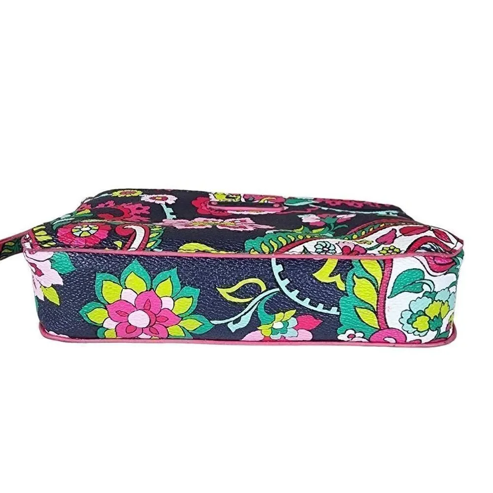 Vera Bradley- Classic Wristlet Top Zip Vinyl in Petal Paisley Blue Magenta